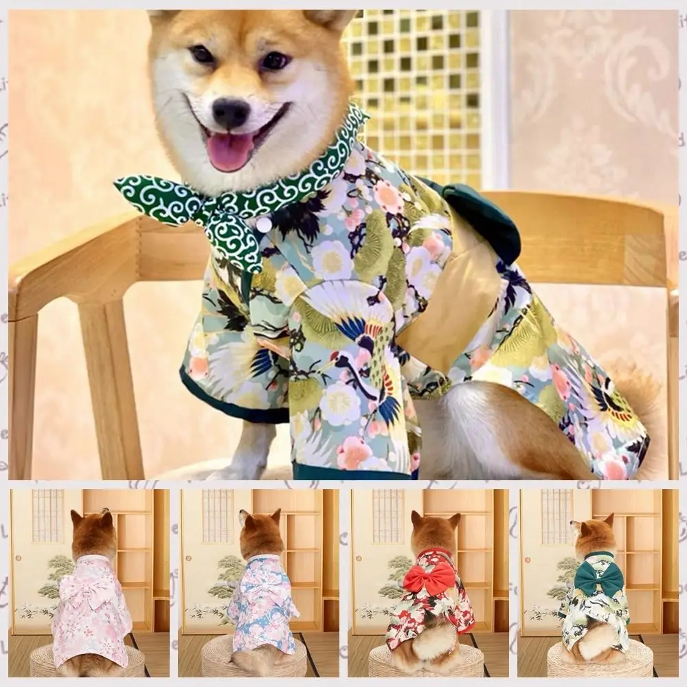 

Dog Cosplay Coat Decorative Pets Printed Kimono Cloth Japanese Style Japanese Dog Clothes With Bowknot Dog Clothes Kimono Spring