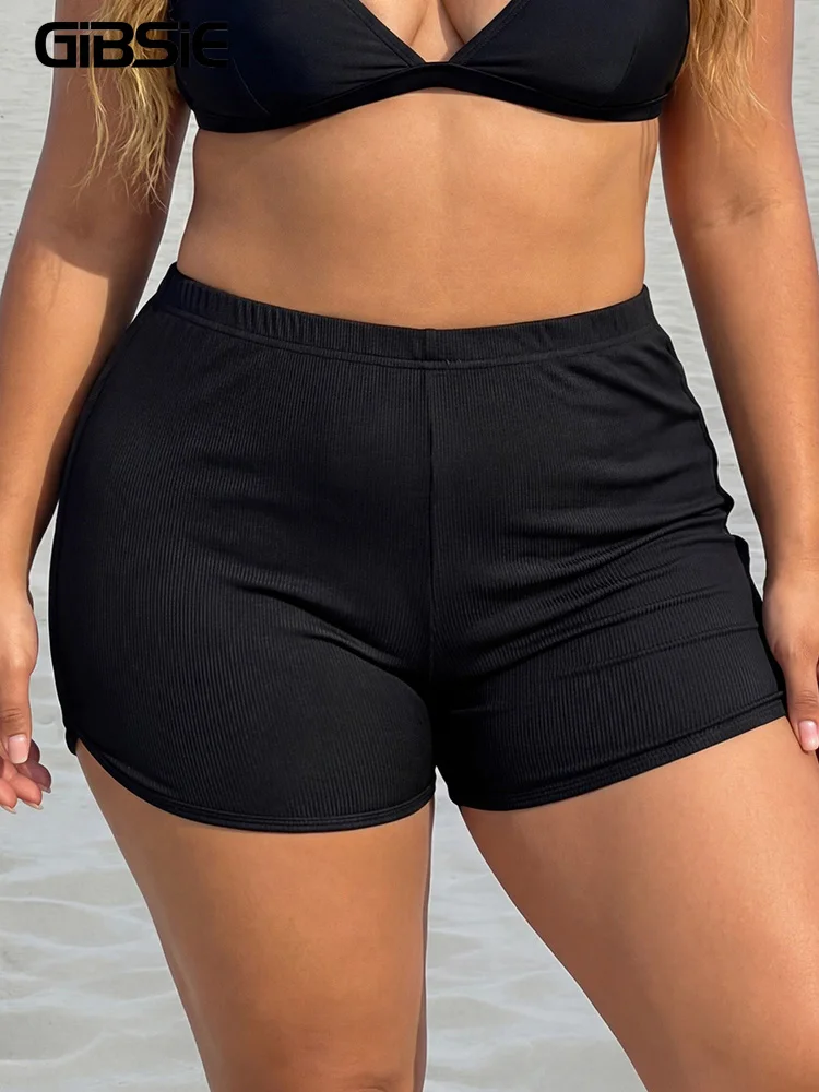 

GIBSIE Plus Size Elastic Waist Black Beach Shorts Women Summer 2026 Solid Color Sports Casual Female Comfortable Home Shorts