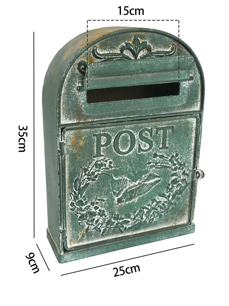 Waterproof Countryside Style Vintage Rustic Greenish Outside Home Garden Decorative Wall Metal Post Letter Mail Box