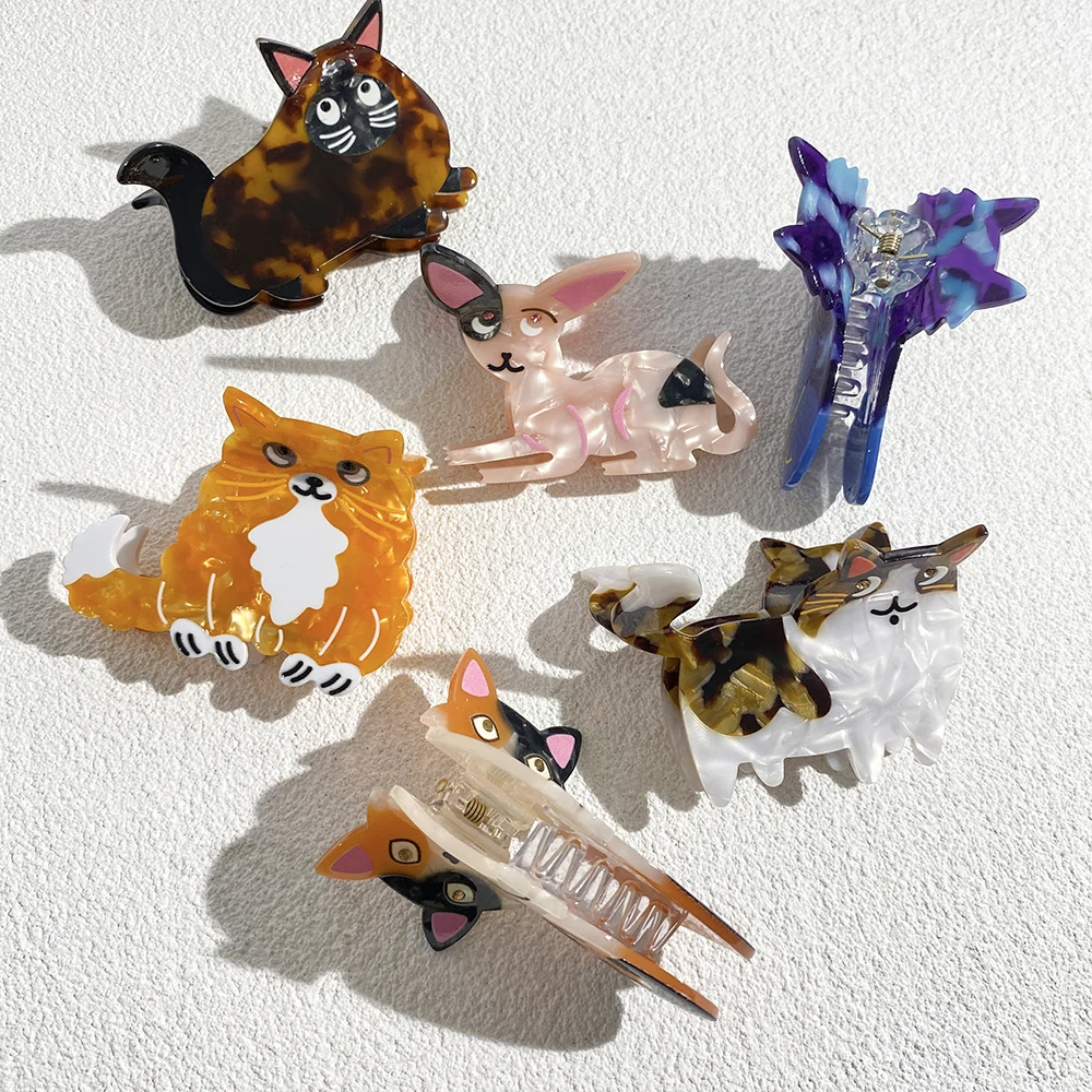 Retro Cartoon Leopard Cat Acetate Hair Claw Clip For Women Girls Trend Animal Shark Barrettes Hair Accessories For Thick Tool