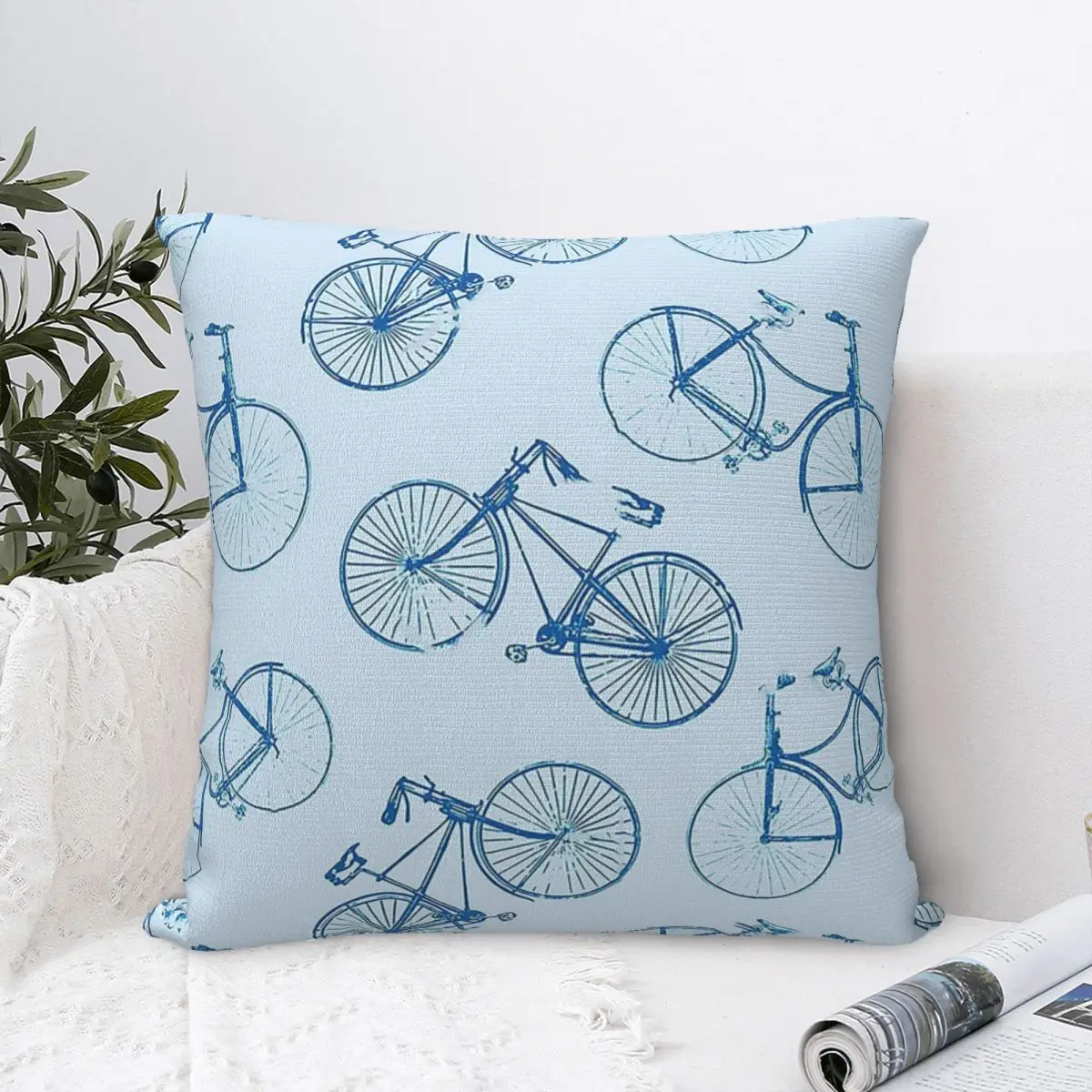 

Bicycles - Vintage Bike Pattern Square Pillowcase Polyester Pillow Cover Zip Decorative Comfort Throw Pillow For Home Bedroom