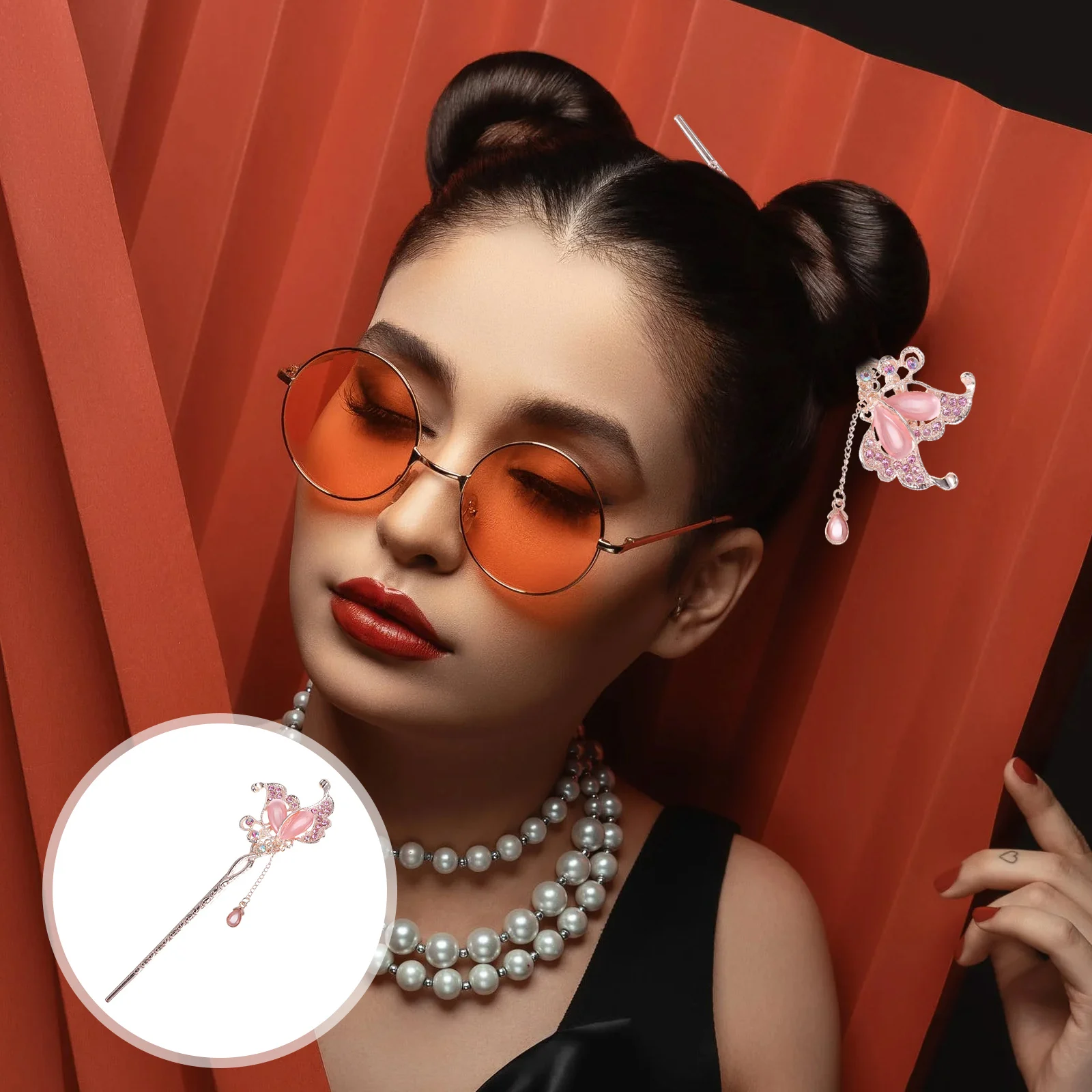 

Pearl Flower Hairpin Vintage Alloy Hair Ornament Diamond Decor Bridal Party Hair Accessory Pink Size