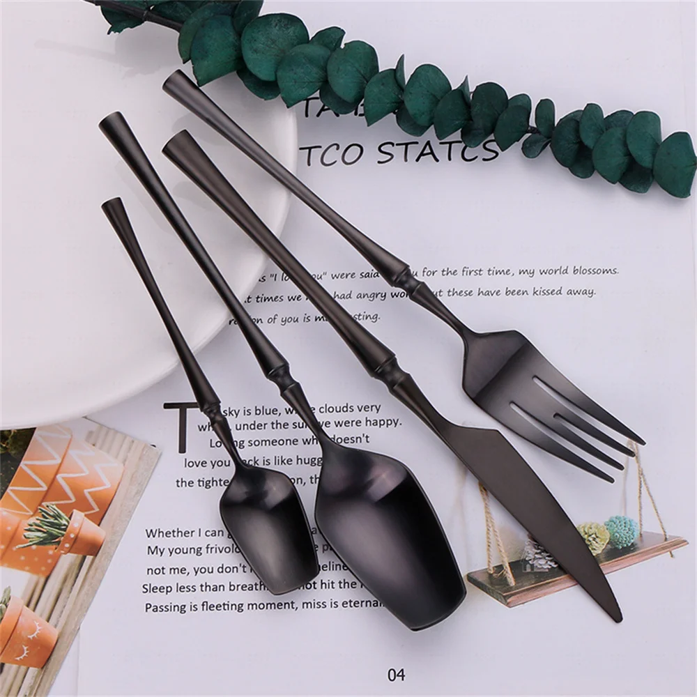 

24Pcs Cutlery Set Matte Black Stainless Steel Flatware Set Western Cutlery Frosted Dinnerware Kitchenware Knife Fork Spoon Set