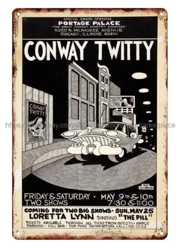 1975 Skip Williamson - Conway Twitty Concert Poster metal tin sign wall art tin sign