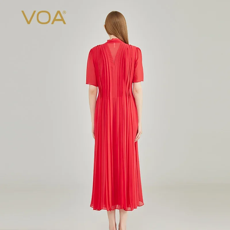 Voa seda vermelha três camadas georgette design com decote em v envelope fita plissada quente e graciosa senhora novo vestido estilo chinês ae2195