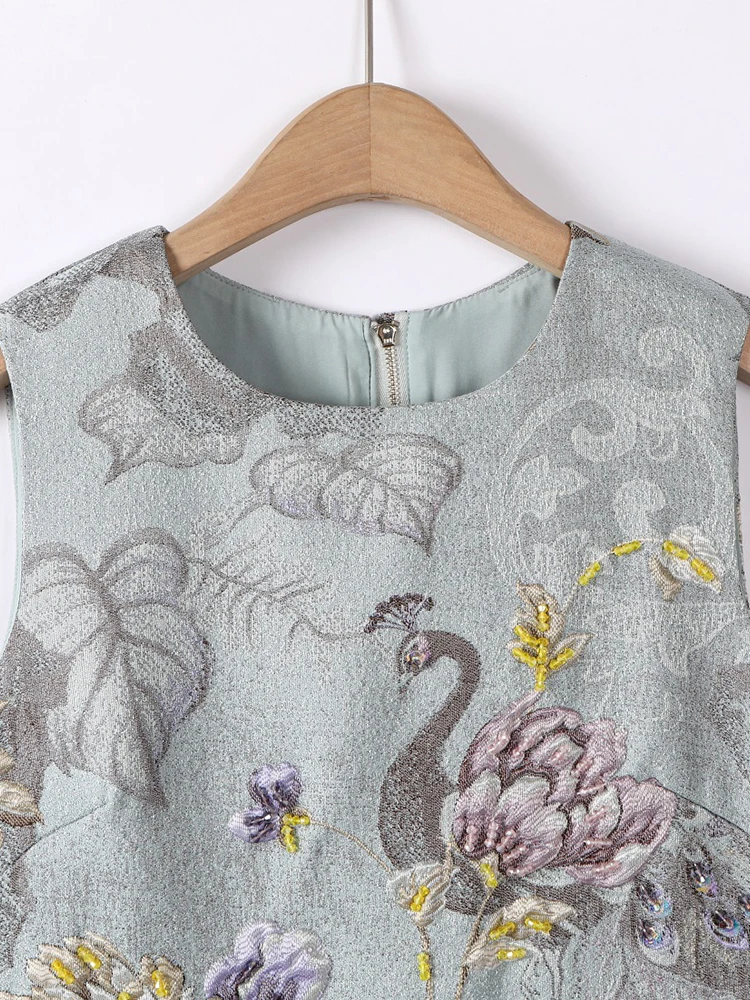 DSFACAIRIJ – robe débardeur Vintage en Jacquard avec perles, col rond, sans manches, Mini mode début d'automne pour femmes