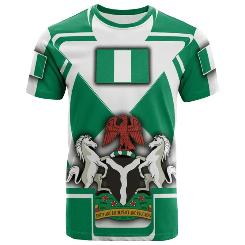 Africa Nigeria Flag Graphic T-shirt Men Clothing 3D Printed National Emblem Horse Eagle T Shirt Tops Summer Short Sleeves Tees