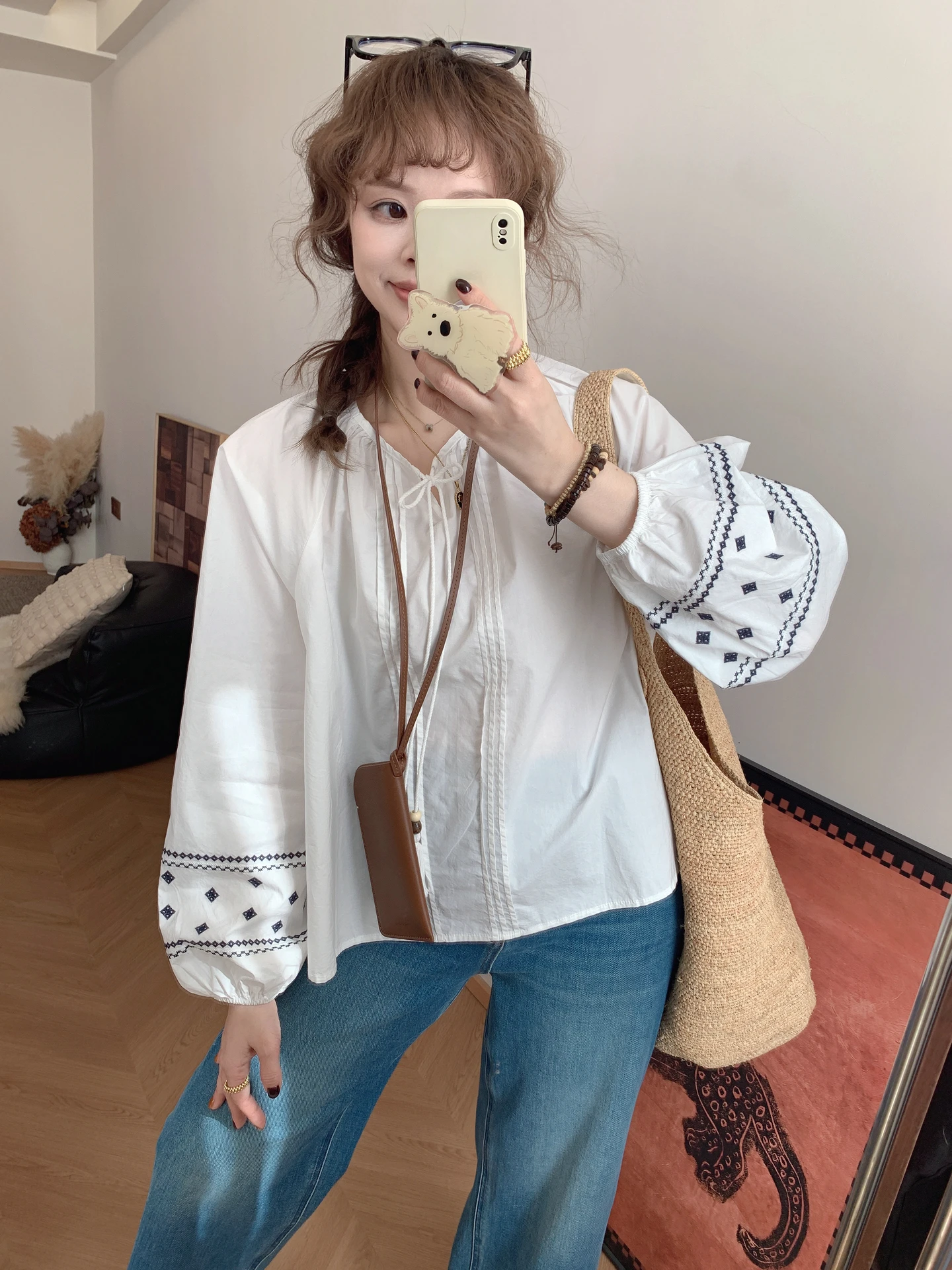 

Spring New Sle Japanese Artistic Lace Trim irt Women's Belted Lantern Sve Design Sensation Small irt Cotton Casual Wear