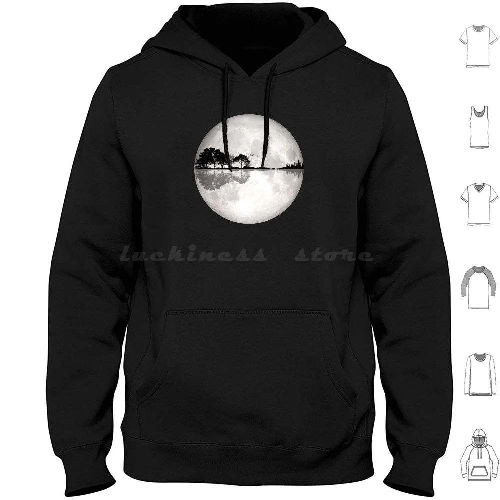 

Moonlight Nature Guitar Ii Hoodie cotton Long Sleeve Guitar Nature Tree Trees Silhouette Artistic Landscape Lake Ocean Water