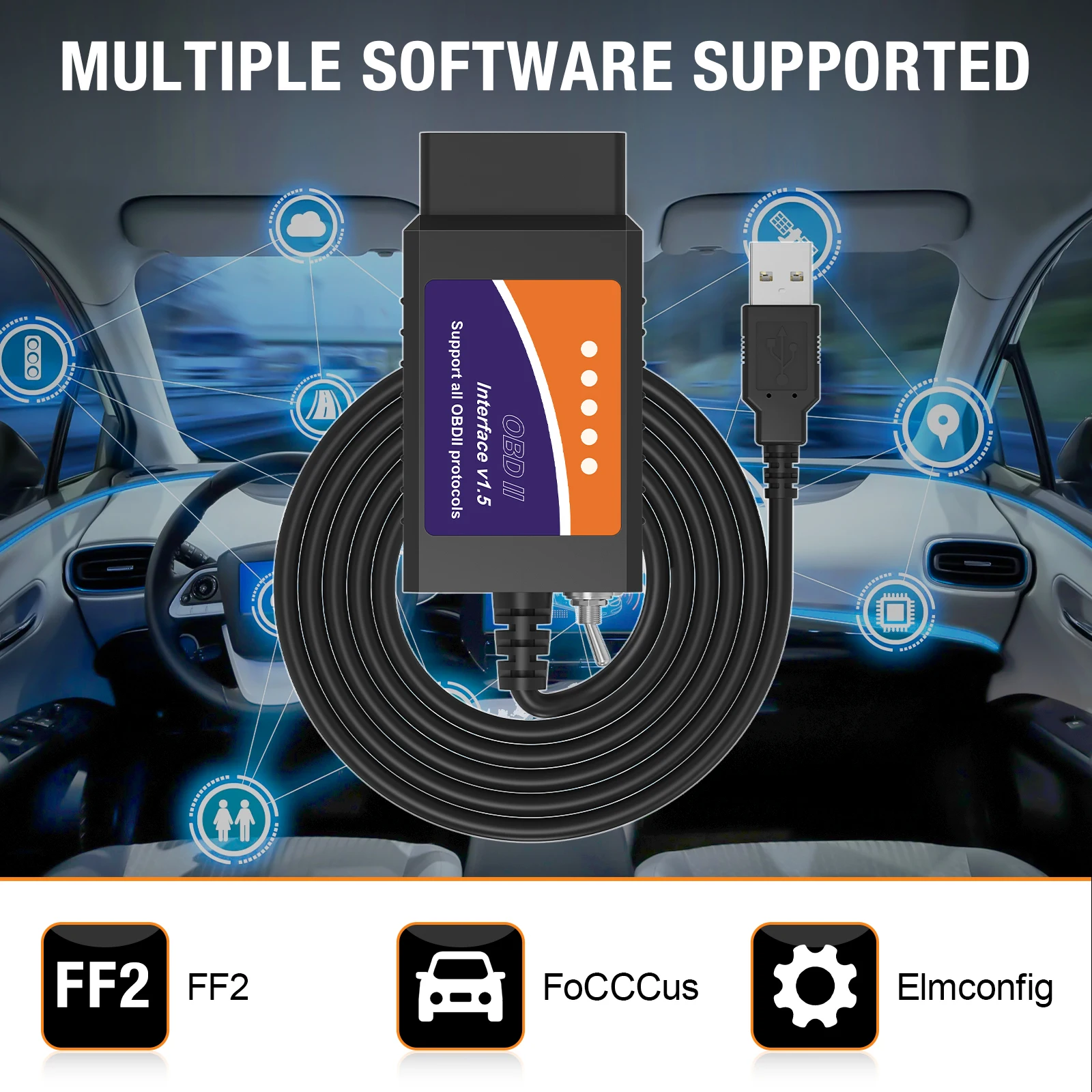 OBDMONSTER ELM327 V1.5 with HS / MS CAN Switch FOR-SCAN OBD2 Scanner USB Adapter for Ford Coding With PIC18F25K80 Chip