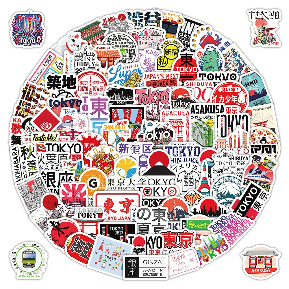 110Pcs Tokyo Travel Themed Stickers, Japanese City Sightseeing Decals for Suitcase Laptop DIY Decor Peel Joy Sticker Store