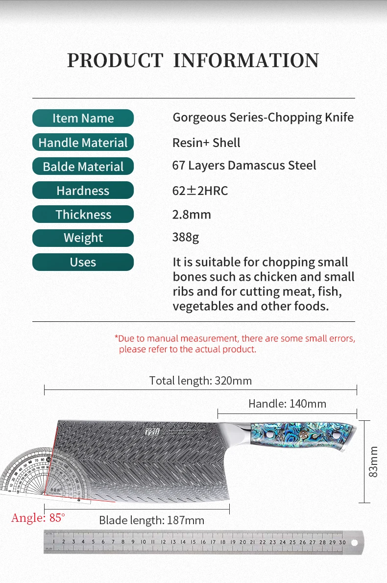 FINDKING Gorgeous Series 67 Layers Damascus Steel 7.5in Chopping Knife Abalone Shell Handle Vegetable Cleaver Kitchen Chef Knife