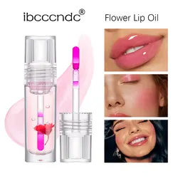 Color Change Flower Lip Oil Transparent Glass Lip Gloss Moisturizing Liquid Lipstick Pink Lip Tint Makeup Lip Glaze Cosmetics