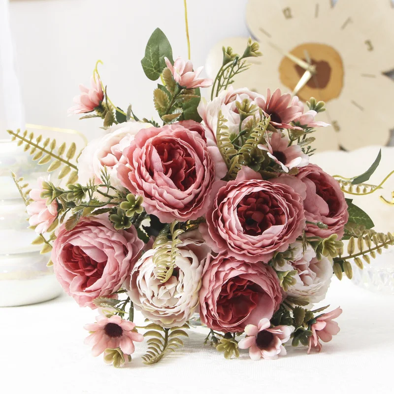 

1pSilk Peony Decorative Flowers Artificial Daisy High Quality Red Bridal Bouquet Wedding Decoration Fake Flower Home Accessories