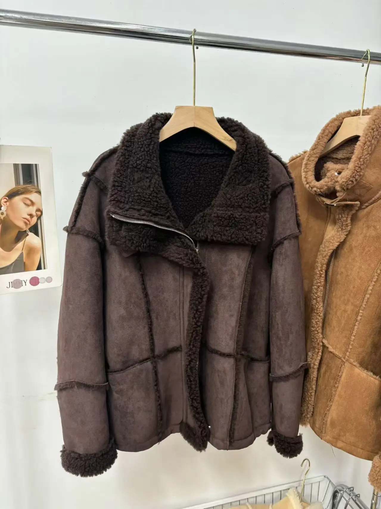 Casaco de pele feminino 2025 nova moda coreana grosso quente lã jaquetas dupla face roupas outwear