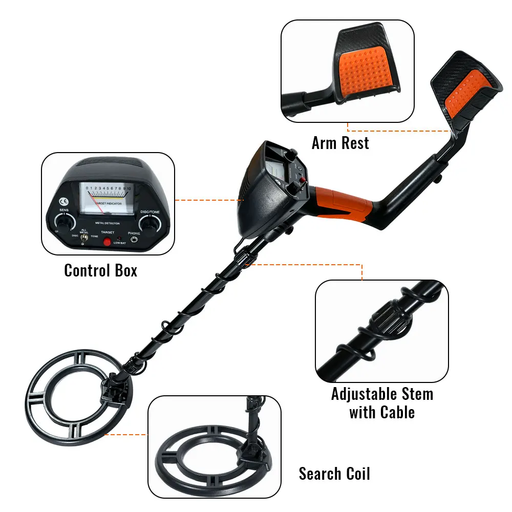 Высокочувствительный подземный металлоискатель MD-2020 с водонепроницаемой пластиной обнаружения для точного позиционирования