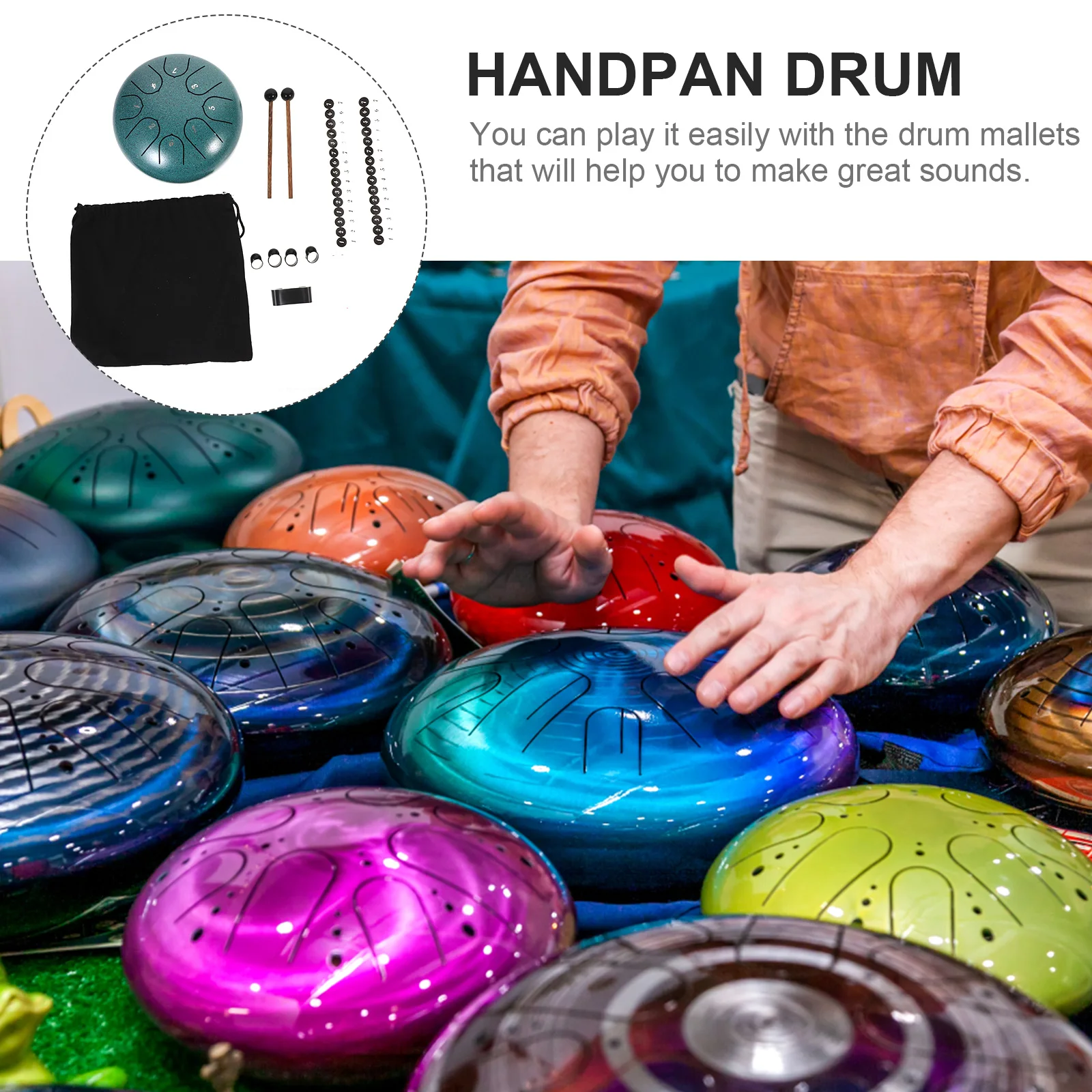 

Lotus Drum Steel Tongue Drumstick Percussion Instrument Hand Kit Green Musical Instruments