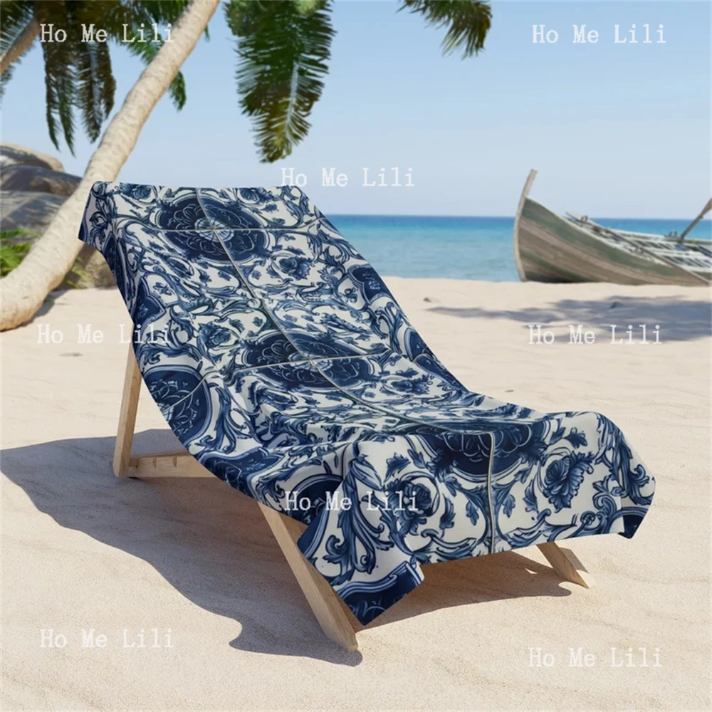 Blue Beach Towel in Mediterranean Style Quick-Drying Towel Soft Multipurpose For Bathroom Hotel Gym