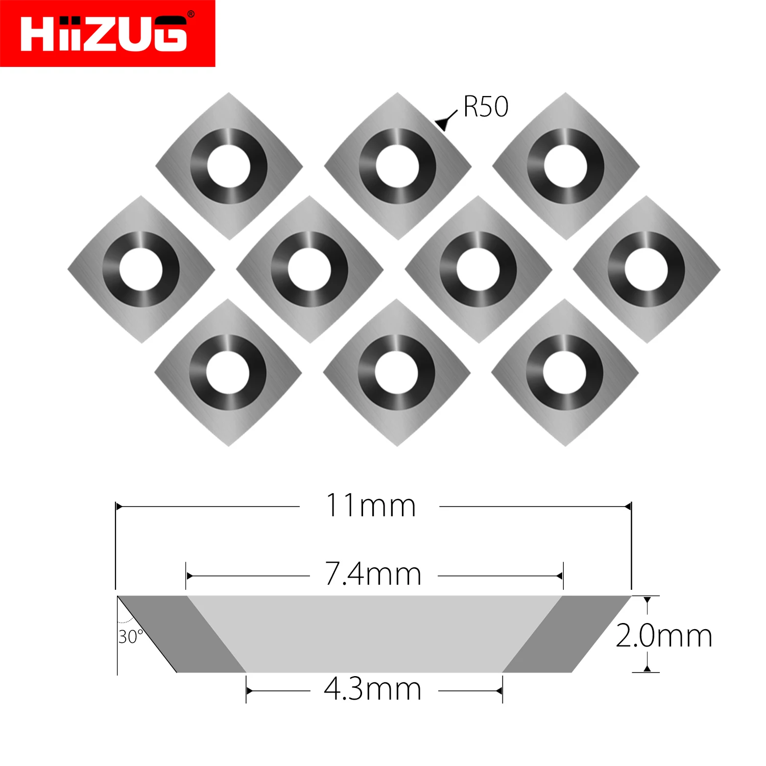 Imagem -03 - Square Carbide Inserts Cutters Espiral Helicoidal Plaina Áspera Woodtorneamento Lathe Tool Ferramentas de Carpintaria 11 mm 50 mm 10 Pcs