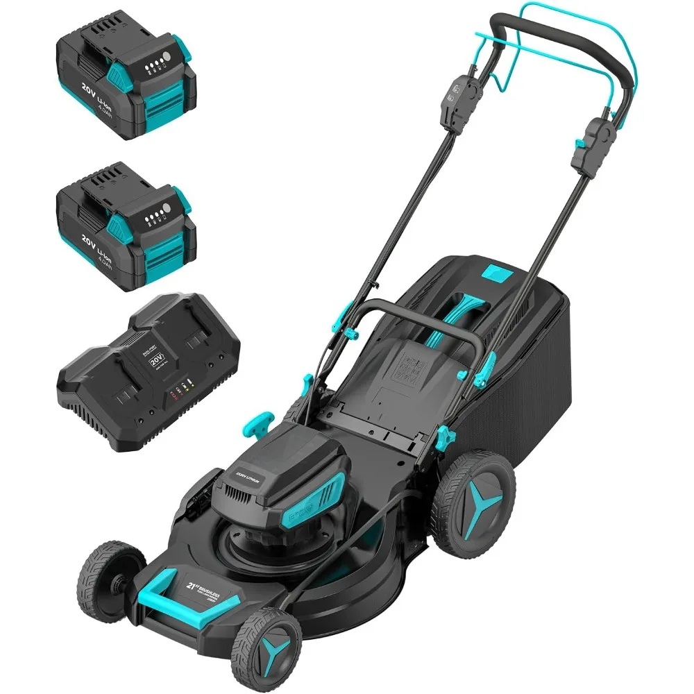 

21 inch Brushless Lawn Mower, 2x20V Electric Cordless Lawn Mower, 6-Position Cutting Height Adjustment, Self Propelled Push Mowe