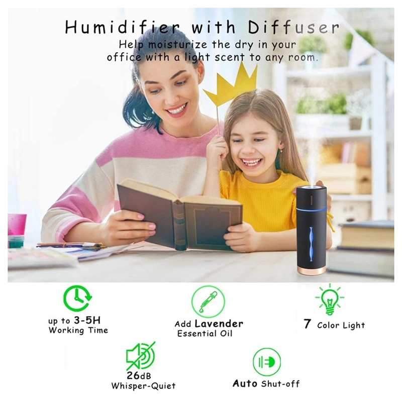 Pessoal fresco Umidificador Névoa, Super Silencioso, Desligamento Automático, Quarto, Escritório, Viagem, Carro, 1 pc