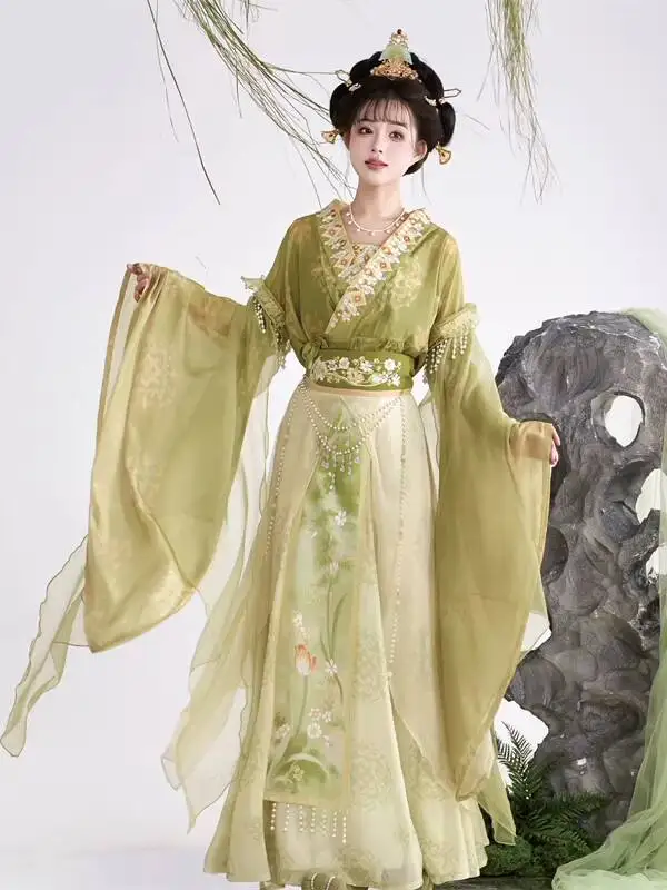 

Новое женское ханьфу в стиле Северных и Южных династий: Эфирное, элегантное, с широкими рукавами, для повседневной носки, зеленое, желтое, оранжевое, фиолетовое.