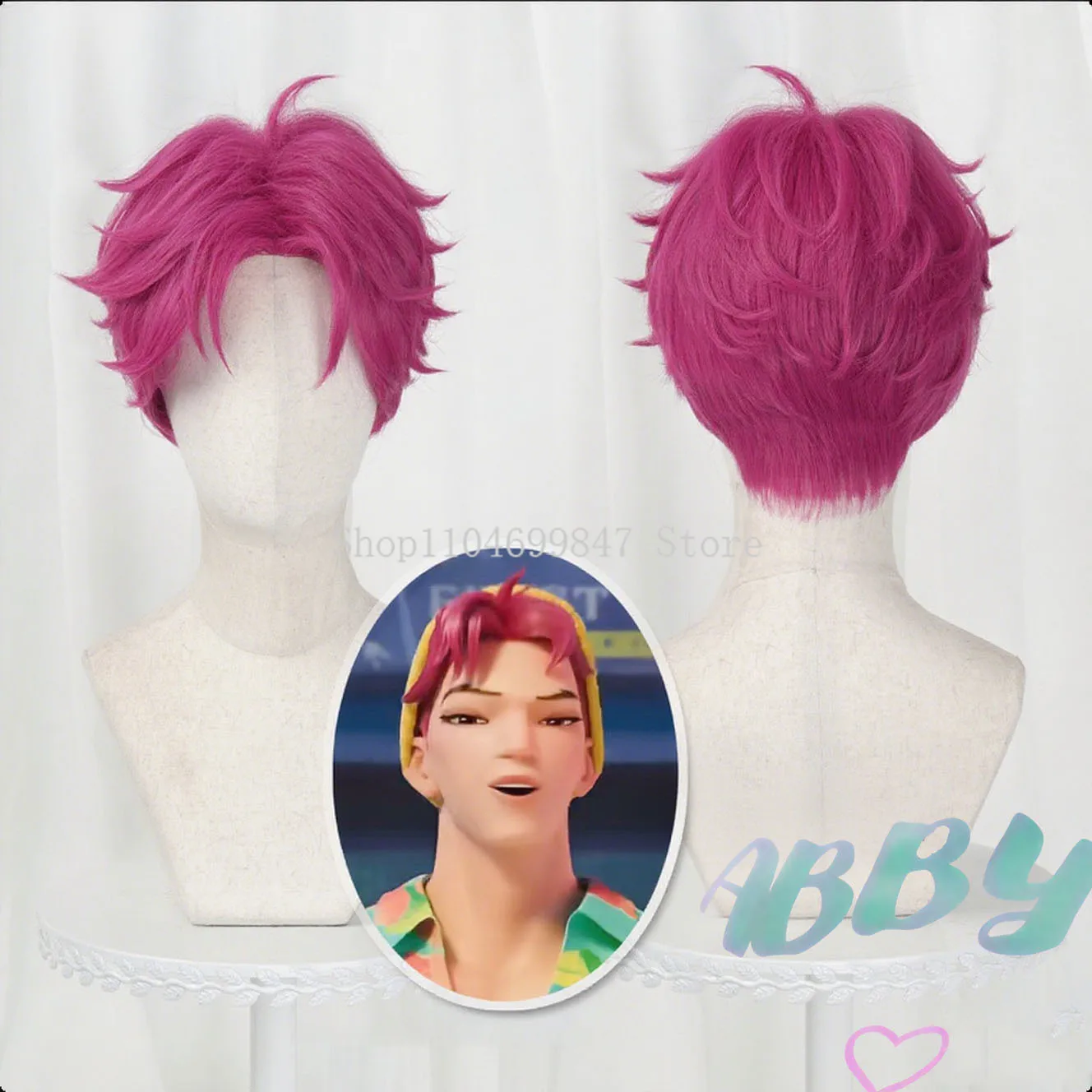 

Парик для косплея Saja Boys Abby Mystery Romance, розовая сеть распределения, вечеринка на Хэллоуин для мужчин, романтический с красивым