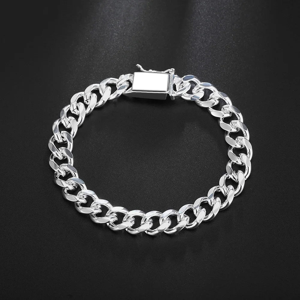 

Классический браслет Charm 10 мм с геометрическим узором из стерлингового серебра 925 пробы для мужчин, подарок на свадьбу, вечеринку, Рождество, модные ювелирные изделия