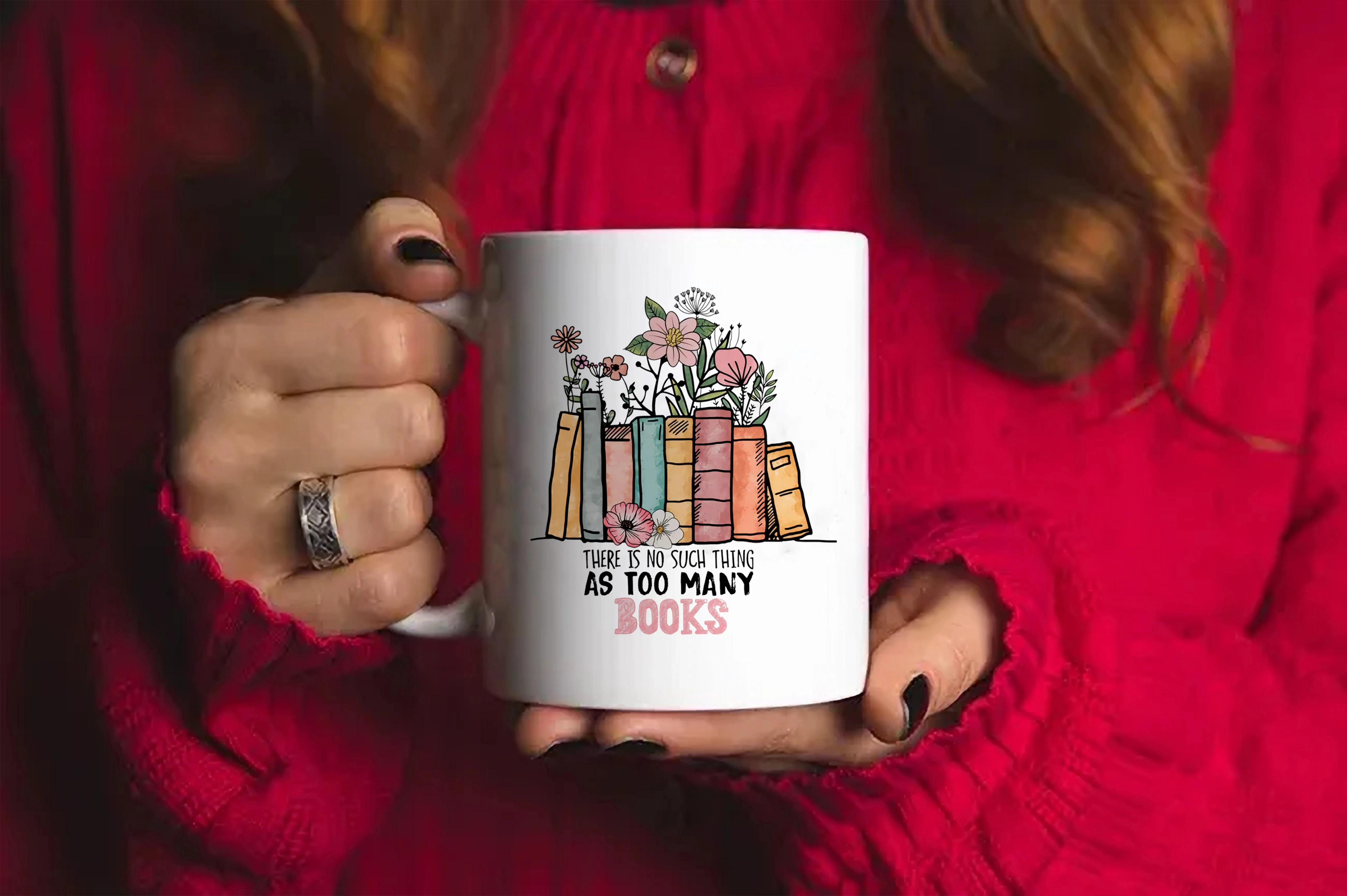 There is no such thing as too many books Coffee Mug Bright Romantic Flower Mug Flowers Flying Butterflies Mug