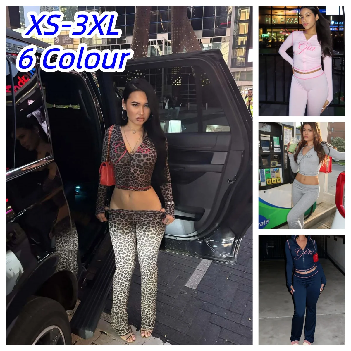 

Women's Leopard Print 2 Piece Outfit Sheer Long Sleeve Crop Top & High Waist Pants Set Sexy Streetwear Fashion Outfit 2026
