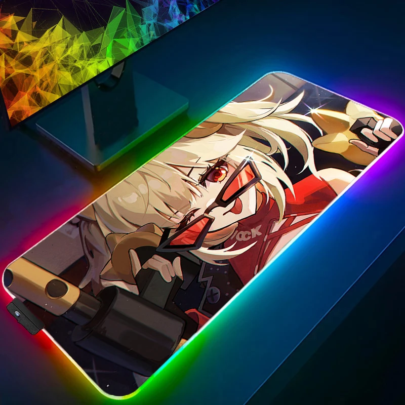 Mouse Pad Gamer RGB Computer Extended Game ZZZ Mousepad Zenless Zone Zero Burnice White Desk Mat LED PC Anime Girl Keyboard Pad