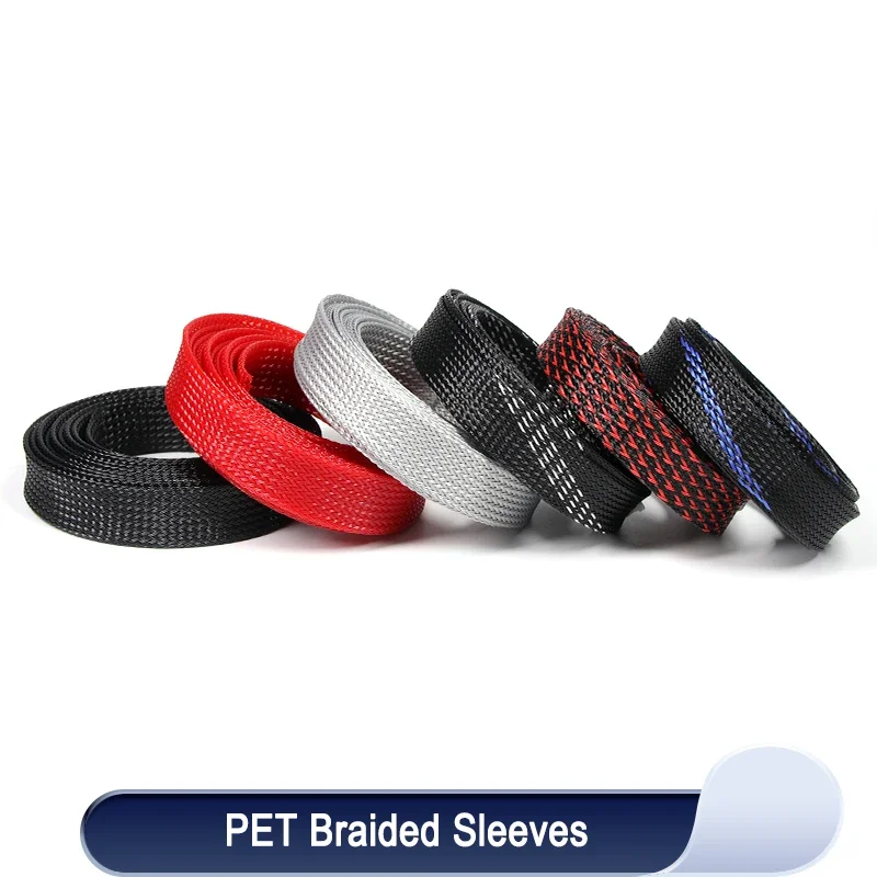 

2/10m PET Expandable Braided Sleeve 2/4/6/8/10/12/14/16/20/25/30/40mm High Density Insulation Nylon Cable Protector Sheath DIY