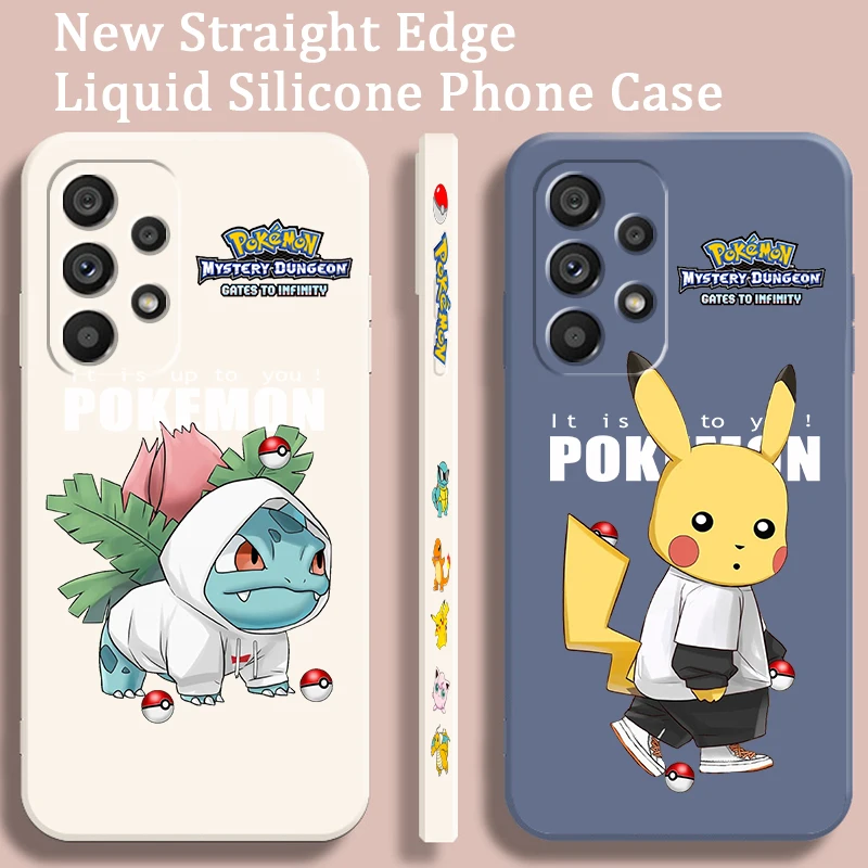 Pokemon Pikachu Bulbasaur Liquid Left Rope For Samsung Note 20 10 A54 A31 A14 A03 A22 A34 A04 A24 Ultra Plus 5G Funda