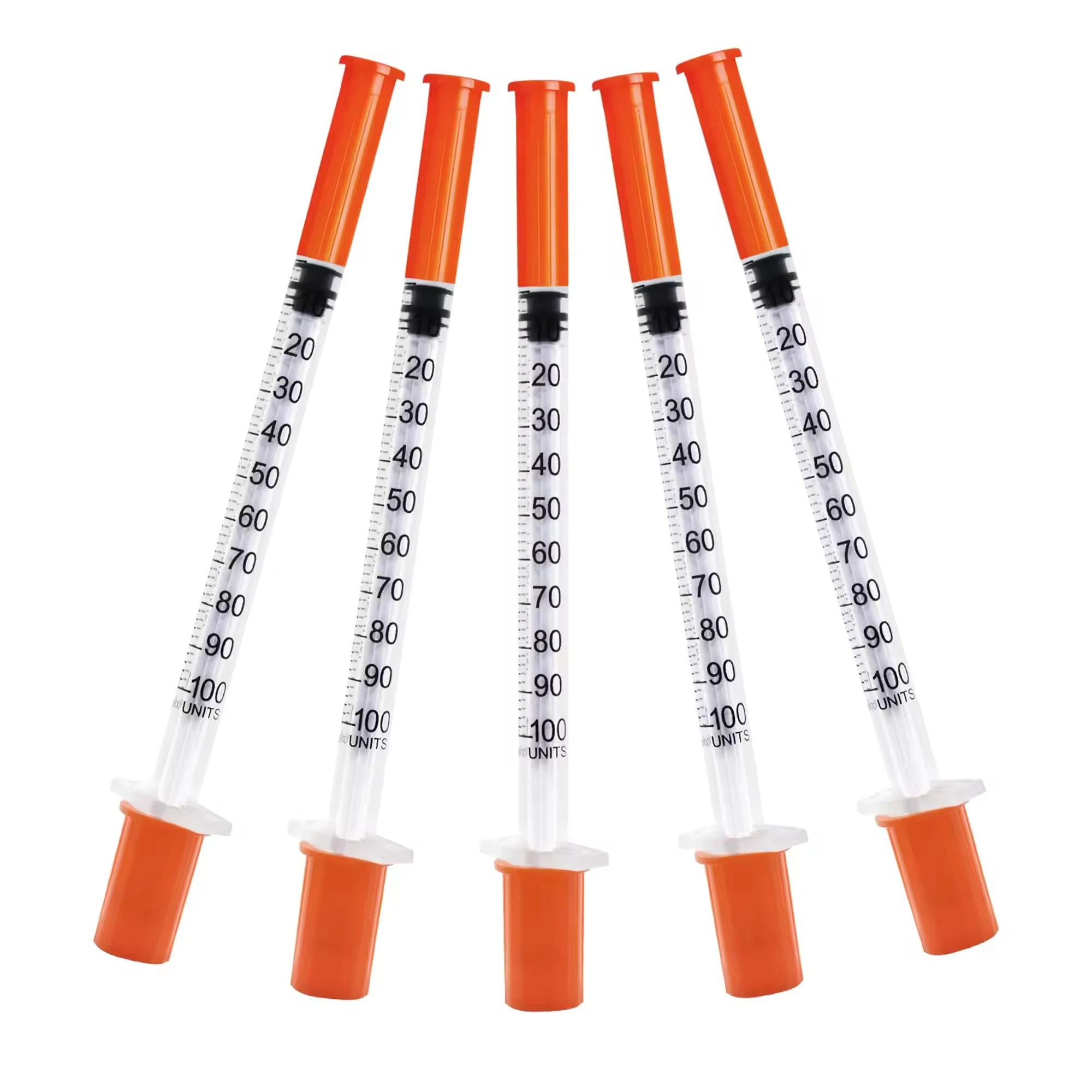 100Pack Orange 1ml/cc 30G 8mm Insulin Syringe with 5/16 Inch Needle- Sterilized Disposable