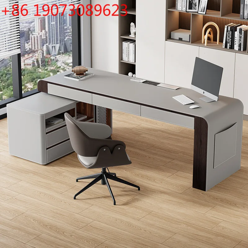 

Minimalist Saddle Leather Corner Desk Home Living Room Study Workbench Computer Desk Light Luxury High-end Desk