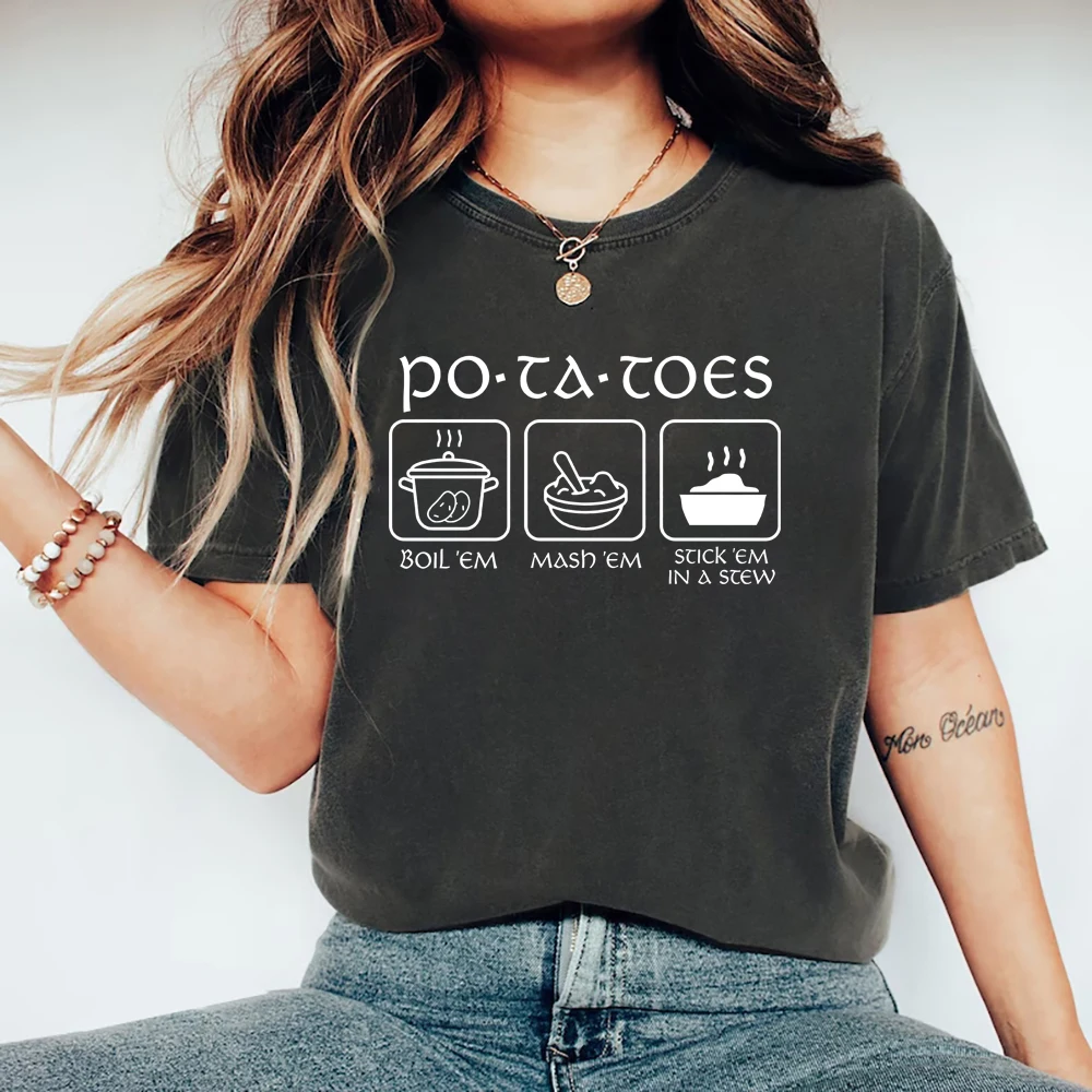 

Potatoes Boil Em Mash Em Stick Em In A Stew T-shirt Cutter Machine Lotr Taters T Shirt Funny Short Sleeve Tees Streetwear Tops