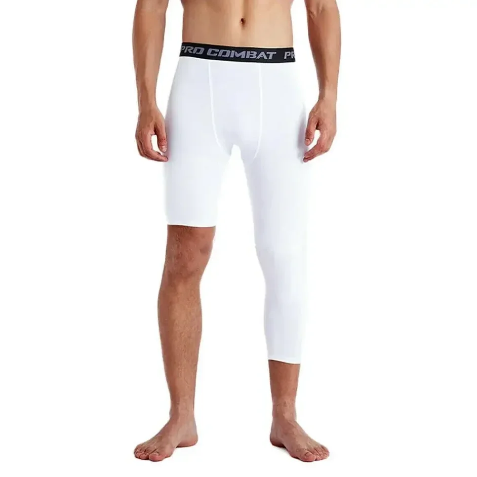 

Men Compression Pants Base Layer Exercise Trousers Running Tight Sport Cropped One Leg Leggings Basketball Football Yoga Fitness