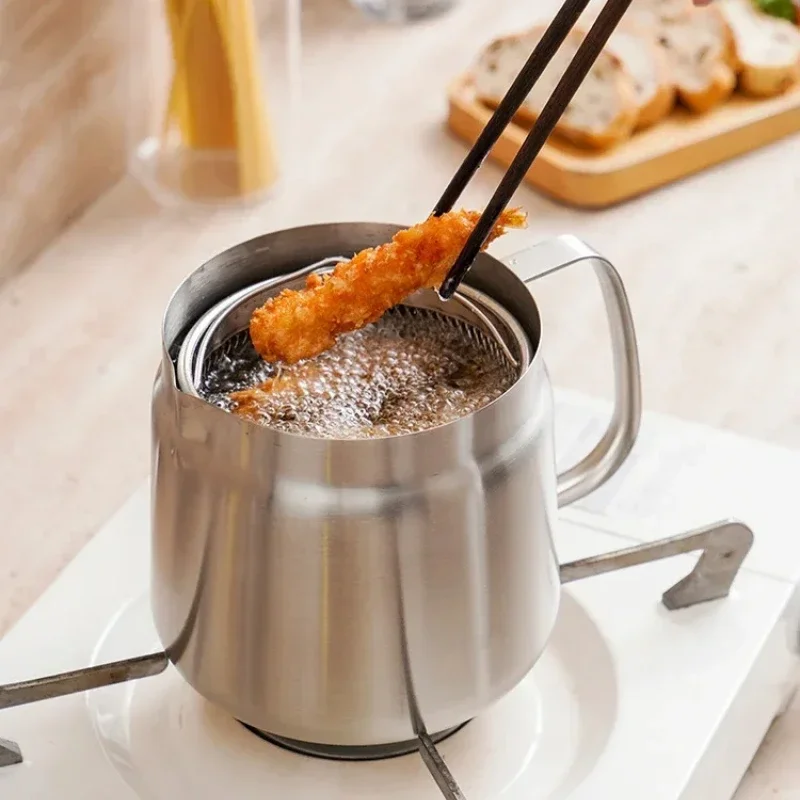 2/1.5L Oil Filter Fry Basket Oil Storage Can Pot Stainless Steel Oil Strainer Pot with Fine Mesh Strainer Grease Container Kitch