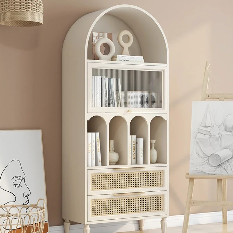 

American-Style Solid Wood Bookcase French Retro Arch Decoration Wine Cabinet Light Luxury Children Floor Small Bookshelf