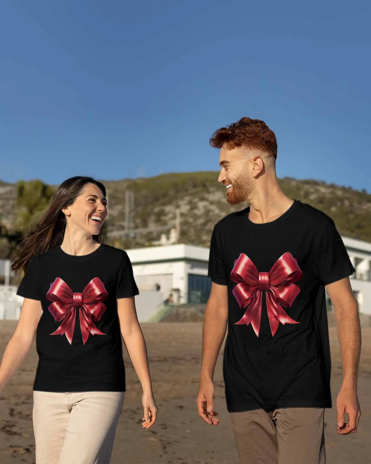 Red Bow Tie Couple T Shirt Lovers Short Sleeve O Neck Loose Tshirt Fashion Woman Man Tee Shirt