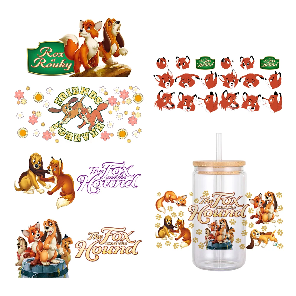 MINI Disney The fox and The hound Pattern UV DTF Transfer Sticker Waterproof Transfers Decals For 16oz Glass Cup Wrap Stickers