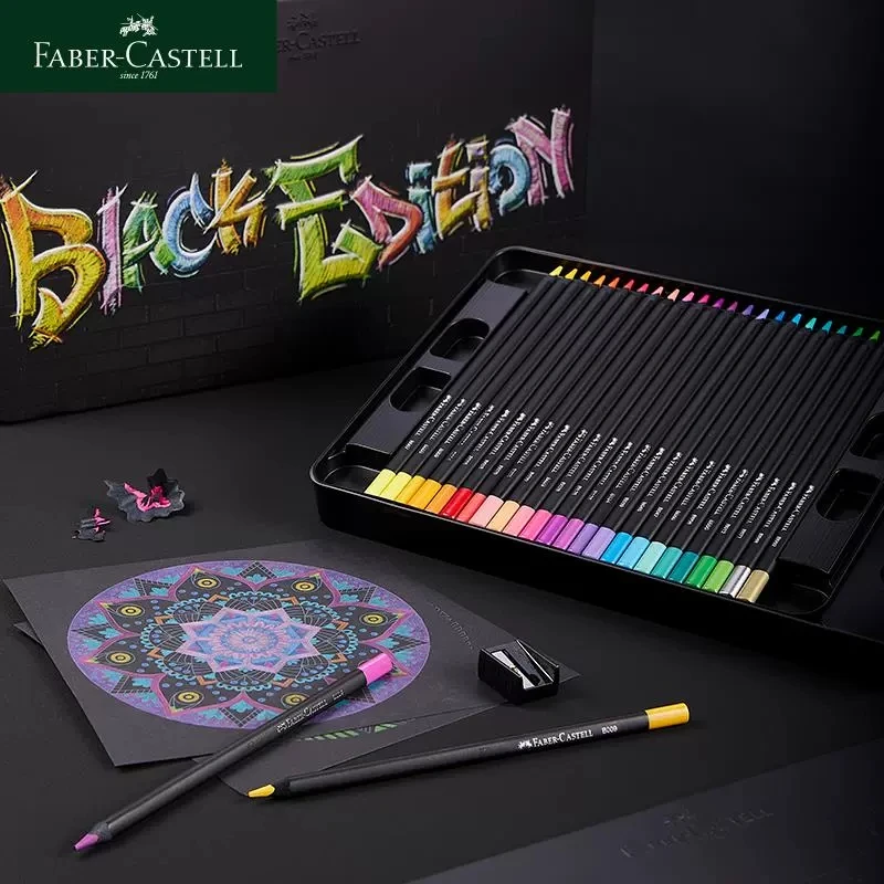 Faber Castell-Kit de lápices de colores suaves de madera negra, suministros de arte para dibujar, edición negra, 24/48/72