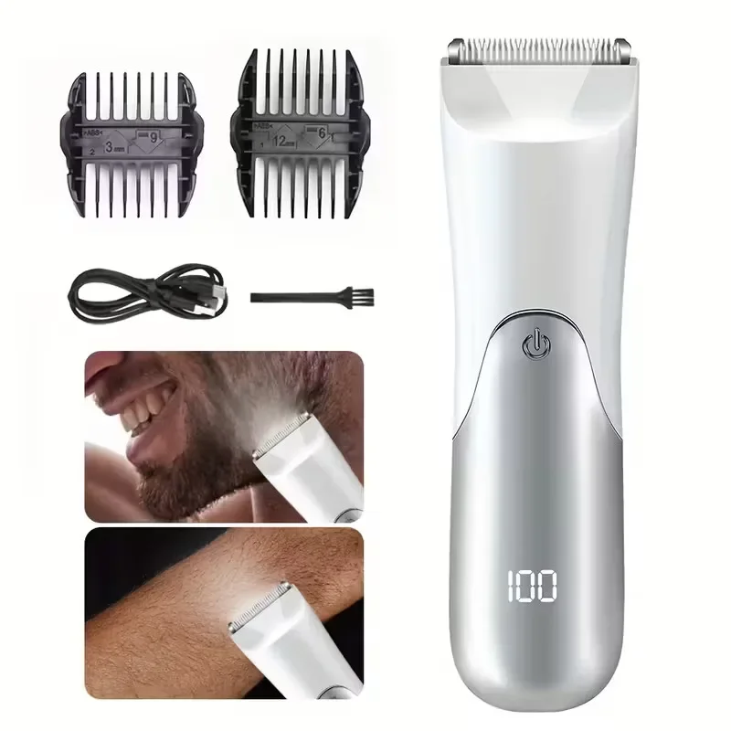 Electric Beard Trimmer for Men LED Hair Cutting Machine Intimate Area Shaver with Safety Razor Clipper for Facial Hair Shaving