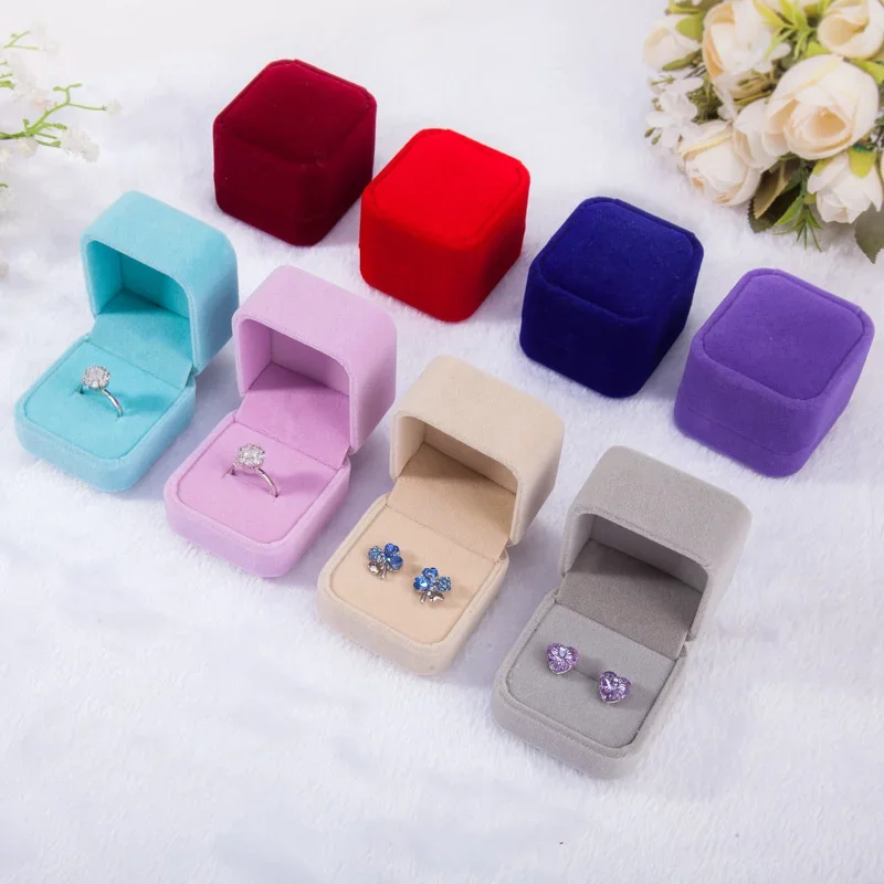 Rounded Flannelette Ring Box Flocking Jewelry Box Ring Stud Badge Storage Box Ring Jewelry Organizer Organizador De Joyas