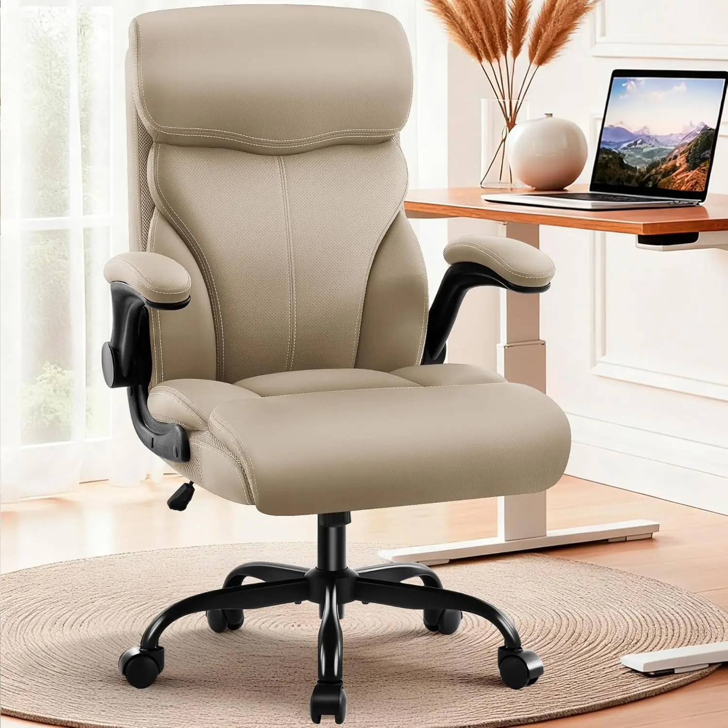 

Office Chair - Executive High Back Breathable Comfy Desk Chair with Lumbar Support - Ergonomic Leather Rolling, Customized
