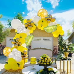 125pcs Lemon Foil Balloon Yellow White Gold Latex Balloon Garland Arch Kit for Wedding Birthday Lemonade Party Decoration