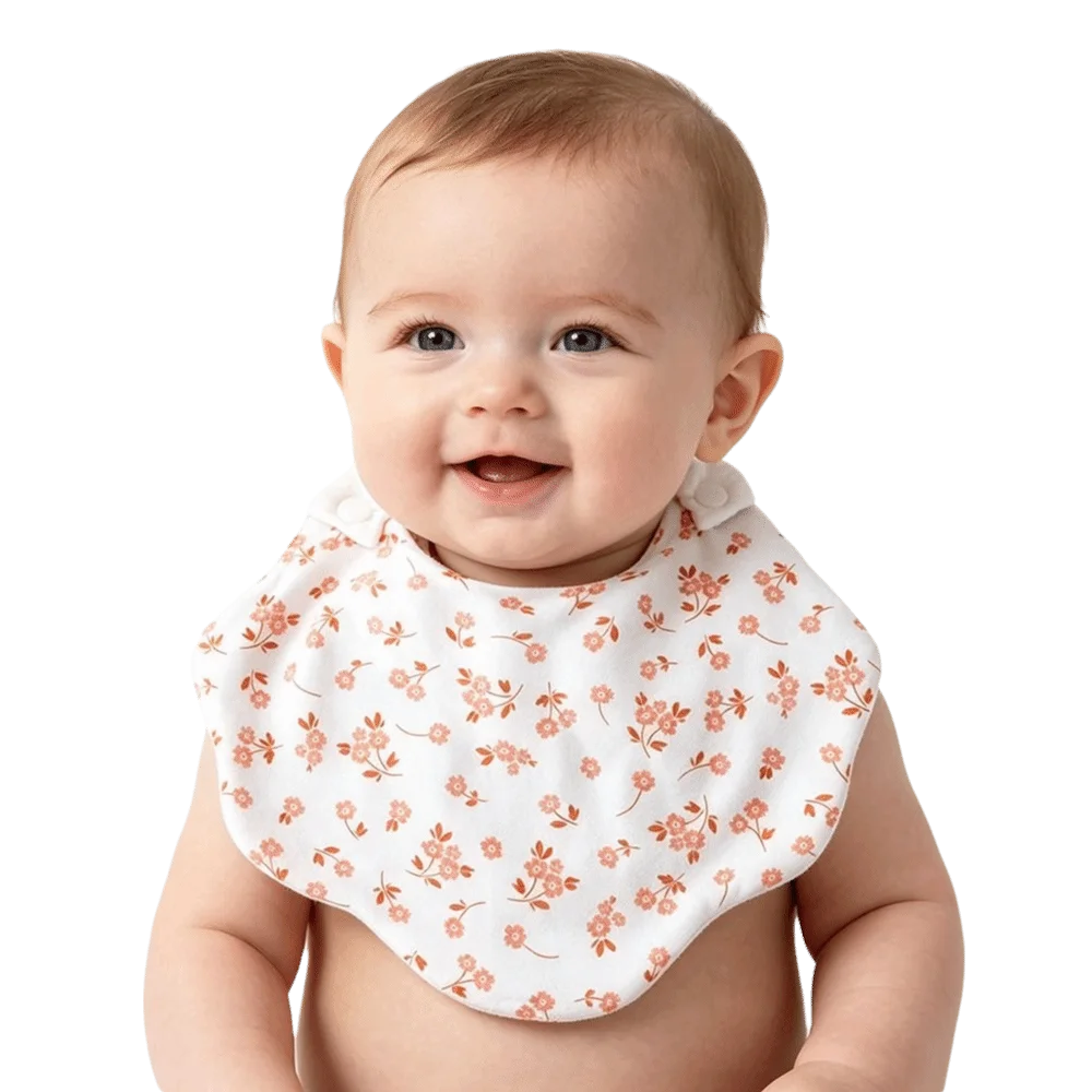 Cotton Gauze Baby Feeding Bib 360-Degree Coverage Soft Texture Drool Bib Floral Pattern Wave Shape Saliva Towel