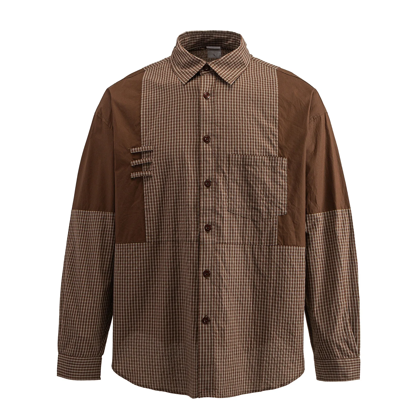 

Japanese Retro Plaid Color-Block Patchwork Utility Shirt Unisex Loose Fit Casual Long-Sleeve Fashion Check Shirt for Spring 2026