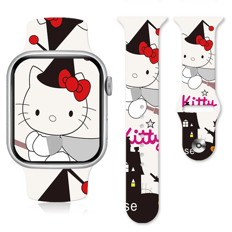 

Hellokitty 4 Printed Strap for Apple Watch 46mm 44mm 42mm 41mm Silicone Band Replaceable Watchband for iWatch 11 10 9 8 SE