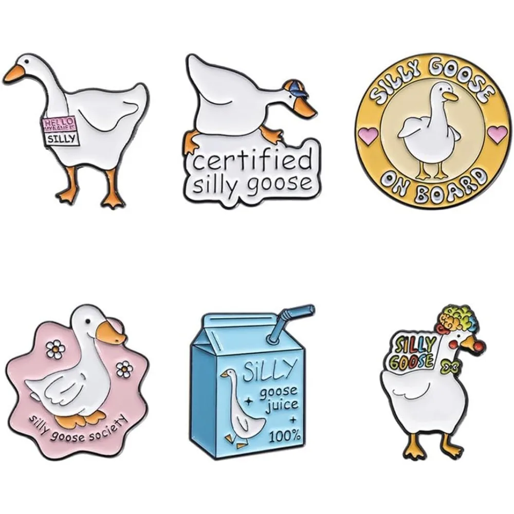 6PCS Enamel Pins Lovely Goose Cartoon Goose Badge Lapel Backpack Brooches Jewelry Gift for Kid Friend Collected